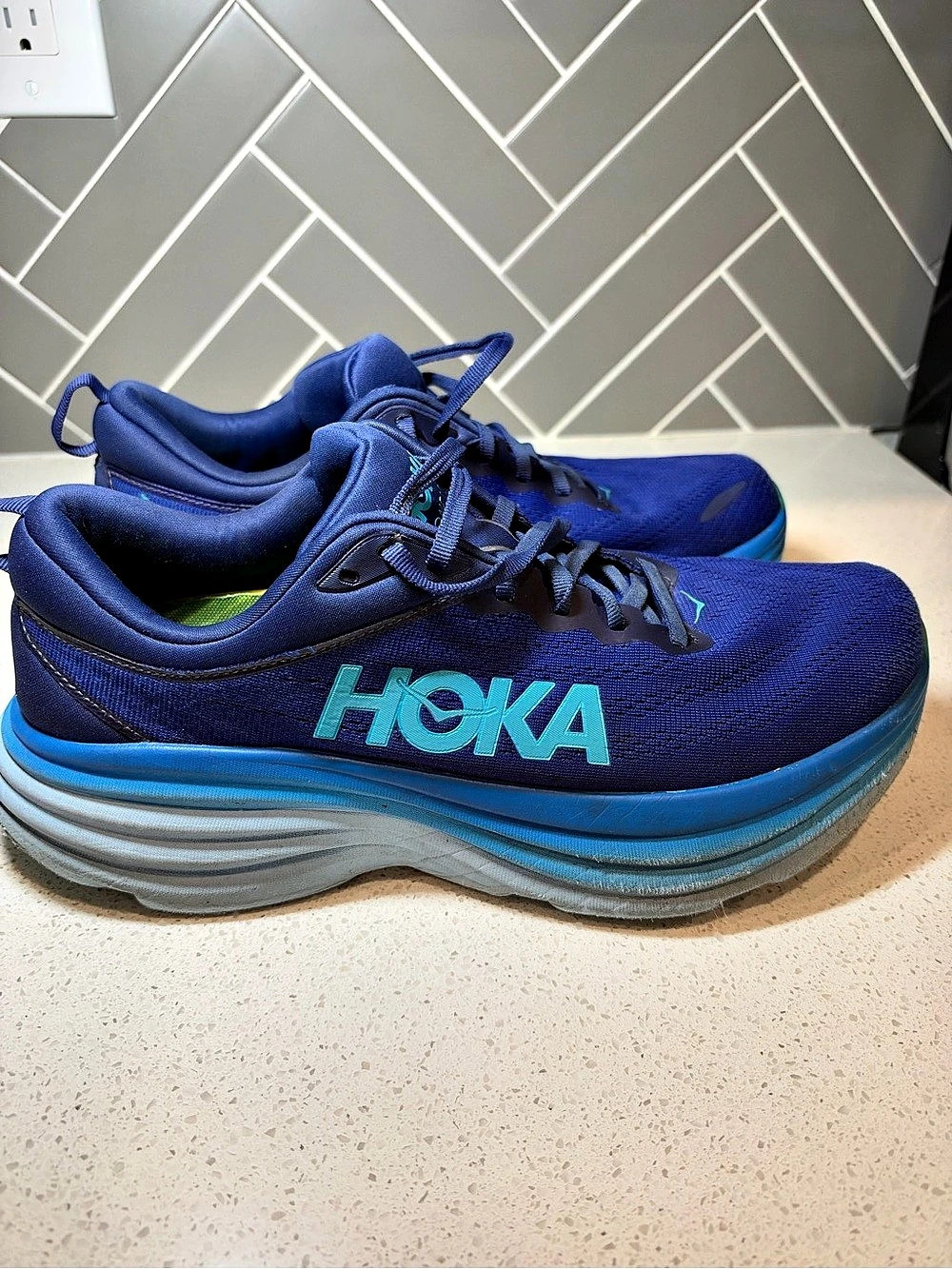 HOKA Bondi 8 Athletic Shoes Blue US 10 D comfort insoles